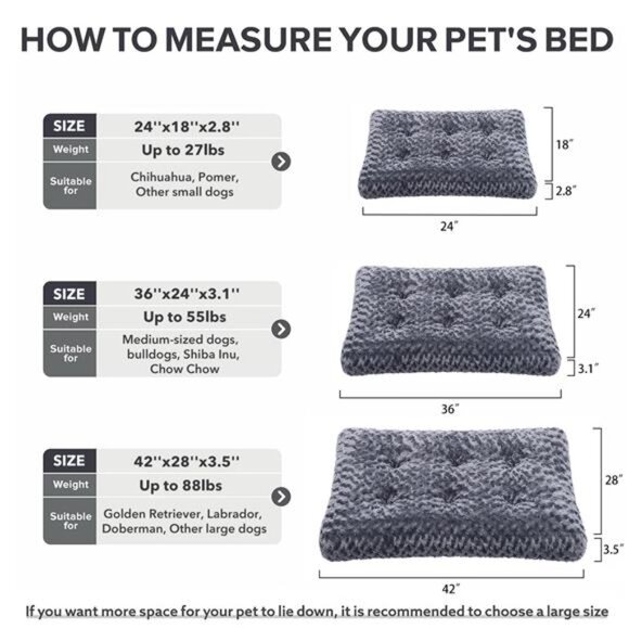 Dog Bed for Small/Medium Dogs, Soft Plush Pet Crate Bed Rose  36 x 24 x 3.1 inch - Picture 2 of 7